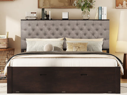 Platform Bed With Storage Headboard, Shoe Rack And 4 Drawers