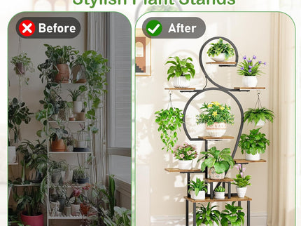 Plant Stand Indoor With Grow Light, 9 Tiered 63" Tall Indoor Plant Shelves For Multiple Plants - Walnut / Black