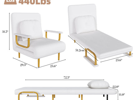 3 In 1 Convertible Folding Sofa Bed With Adjustable Backrest And Pillow