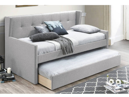 Daybed With Slat Trundle, Button Tufted - Light Gray