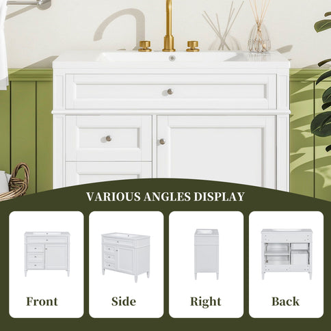 Bathroom Vanity With Top Sink, 2 Drawers And Tip Out Drawer, Rectangular Design