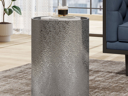 Modern Round Accent Table With Hammered Surface