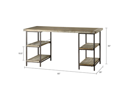 Industrial Style Metal Frame Accent Desk With Side Shelving - Gray