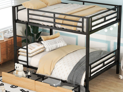 Full Size Convertible Bunk Bed With 2 Drawers Durable - Black