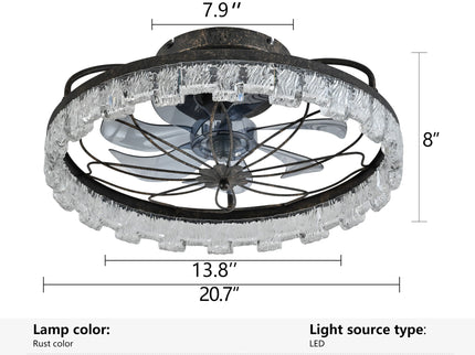 21" Caged Ceiling Fan With Remote Controlled Acrylic LED Lights - Antique Black