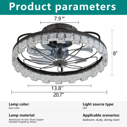 21" Caged Ceiling Fan With Remote Controlled Acrylic LED Lights - Antique Black