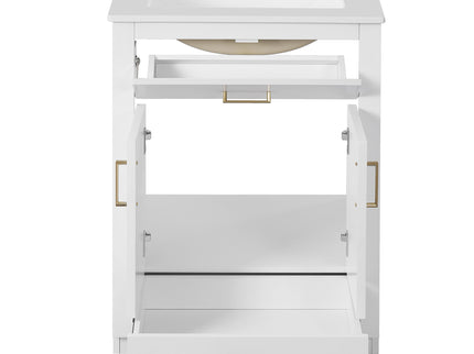 Modern Bathroom Vanity With Integrated Ceramic Sink, 2 Door Cabinet With Tip-Out Drawer