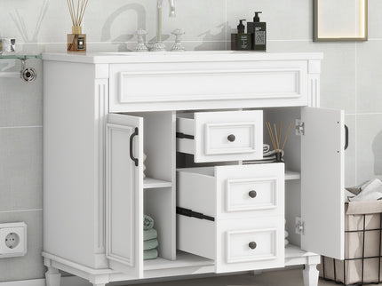 Bathroom Vanity With Top Sink, Basin On Cabinet With 2 Soft Closing Doors And 2 Drawers