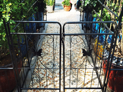 Metal Garden Arch With Gate High Climbing Plants Support Rose Arch Outdoor - Black
