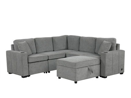 Sectional Sofa Convertible Pull-Out Sofa Bed With A Movable Storage Ottoman For Living Room