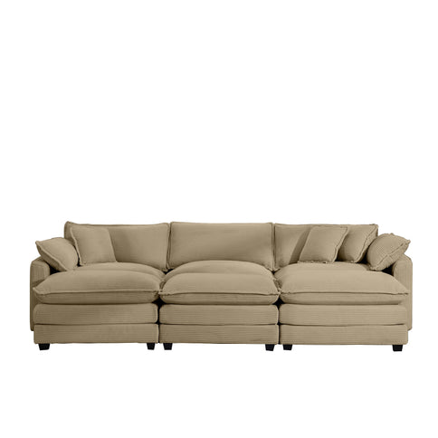 Oversized Modular Cushion Sofa With Ottoman, Low Back, Deep Seating Sofa Set