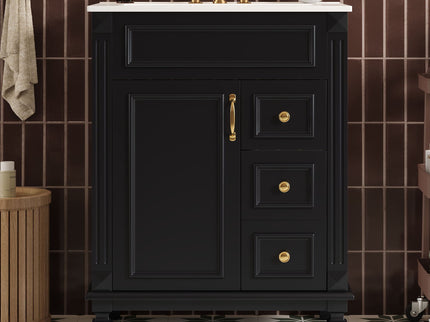 Bathroom Vanity With Sink, Compact Cabinet & 2 Drawers And Adjustable Shelf