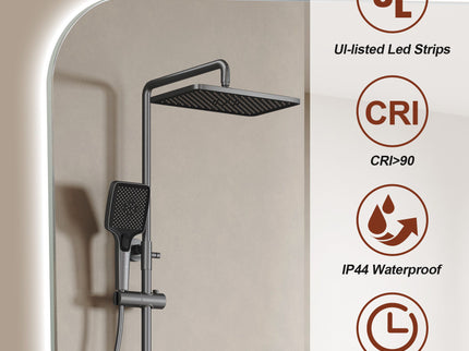 Wall Mounted LED Lighting Mirror With 3 Color Lighting, Dimming, Waterproof, Anti Fog, Touch Switch - Silver