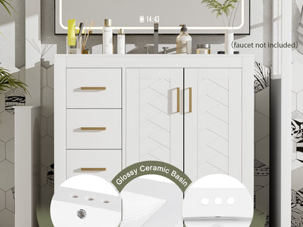 Bathroom Vanity With Sink Combo, Storage Cabinet, Freestanding Set With 3 Drawers & Soft Closing Doors