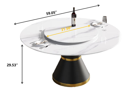 Modern Artificial Stone Round Carbon Steel Base Dining Table Stone Turntable