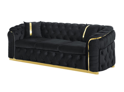 Button Tufted Couch With 2 Pillows, 3 Seater Luxury Chesterfield Sofa
