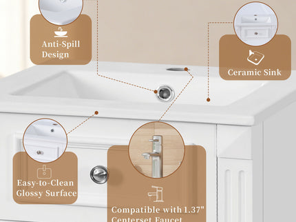 Bathroom Vanity With Sink, Soft-Closing Door, Adjustable Shelf