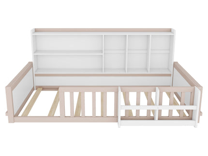 Platform Bed Frame With Guardrail, Storage Shelves & Bookshelf