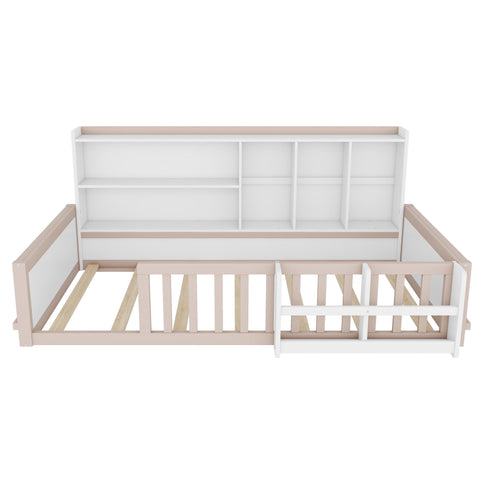 Platform Bed Frame With Guardrail, Storage Shelves & Bookshelf