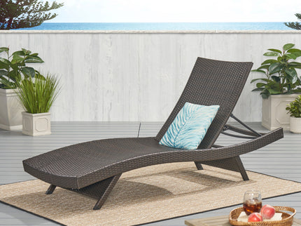 Mysticism Outdoor Chaise Lounge With Adjustable Backrest And Foldable Legs - Brown Multi