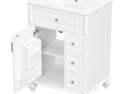 Freestanding Bathroom Vanity With Sink, 3 Drawers & Flip-Out Drawer
