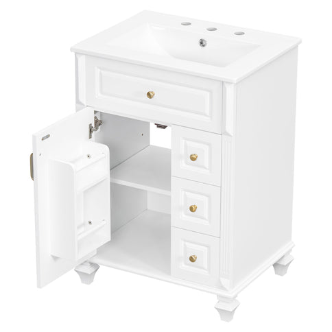 Freestanding Bathroom Vanity With Sink, 3 Drawers & Flip-Out Drawer