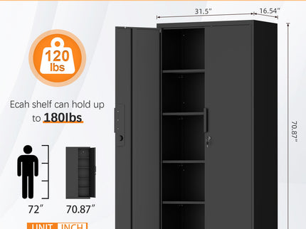 2 Door File Cabinet With Lock, 4 Adjustable Shelves, Heavy-Duty