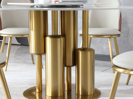 Dining Table, Round For Dining Room - Gold / Gold / White