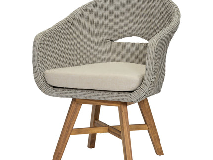 Modern Coastal Rattan Dining Chairs, (Set of 2), Solid Wood Legs - Beige