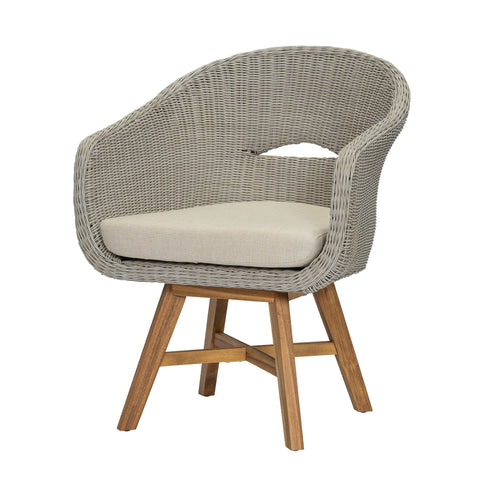 Modern Coastal Rattan Dining Chairs, (Set of 2), Solid Wood Legs - Beige