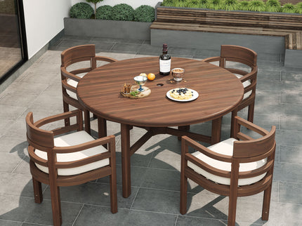 5 Piece Round Patio Table & Cushioned Armrest Chairs, Outdoor Dining Set With Umbrella Hole