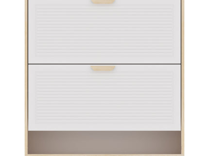 Shoe Storage Cabinet With 2 Flip Drawers, Compact Entryway Organizer - Natural / White