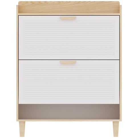 Shoe Storage Cabinet With 2 Flip Drawers, Compact Entryway Organizer - Natural / White