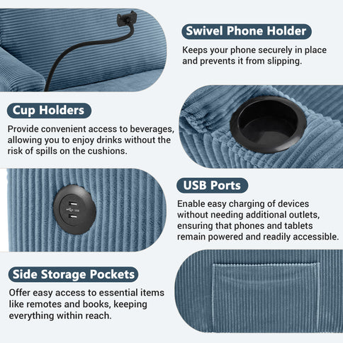 Sleeper Sofa Loveseat Sofa With Full Size Mattress, 2 USB Ports, 2 Cup Holders, 2 Side Pockets And Phone Holder