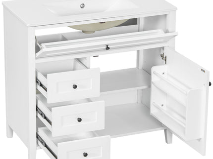 Bathroom Vanity With Sink, 3 Drawers & Cabinet With Adjustable Shelves