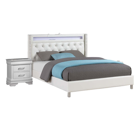 Modern Bed With LED Lights, Charging Port, Tufted Headboard