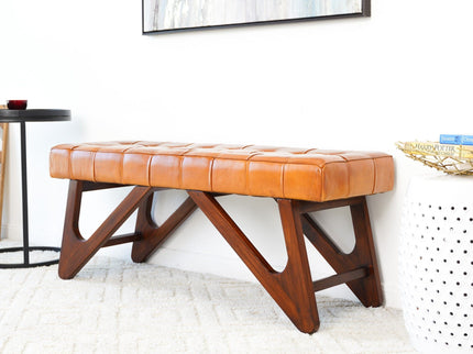 Mia - Bench With Buttons - Brown / Rustic