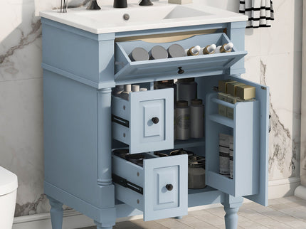 Freestanding Bathroom Vanity With Sink, Adjustable Shelf & Flip Drawer