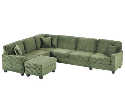 Upholstered U-Shaped Sectional Sofa With Movable Ottoman And Side Storage Pockets
