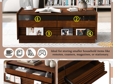 Modern Rectangle Coffee Table With 4 Drawers And 2 Display Shelves