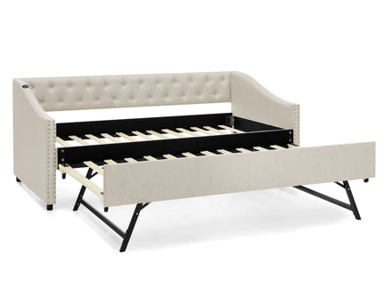 Upholstered Daybed With USB Charging & Pull Out Bed