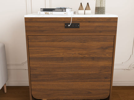 Extendable Dining Table With Power Socket, Lockable Casters, Storage Cabinet