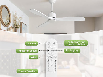 42" Ceiling Fan With DC Reversible Motor, 3 Blades, Timer Function