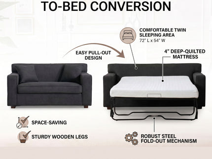2 In 1 Lounge Chair With 4" Mattress & 2 Throw Pillows - Gray
