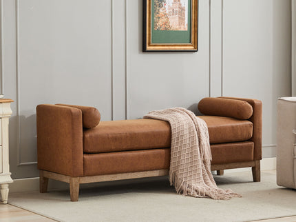 Elegant Upholstered Bench Daybed Ottoman With Bolster Pillows