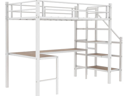 Loft Bed & L-Shaped Desk, Large Storage Space