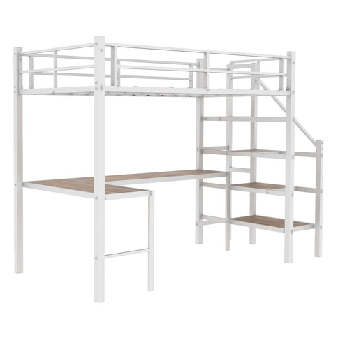 Loft Bed & L-Shaped Desk, Large Storage Space