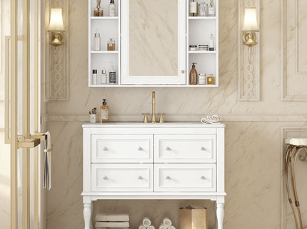 Bathroom Vanity With Medicine Cabinet, Storage Cabinet With 4 Drawers, Adjustable Shelf Mirror