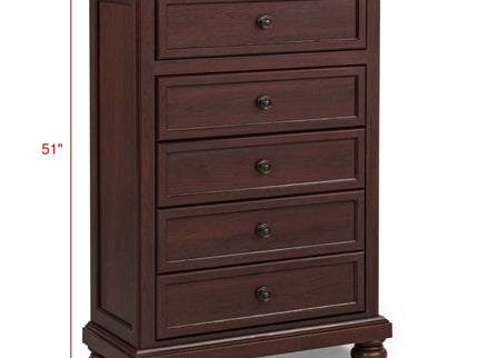 1 Piece Tall Chest, 5 Drawer Storage Bedroom Furniture - Brown / Cherry