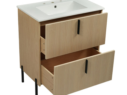 Bathroom Vanity With Ceramic Sink, Fluted Design